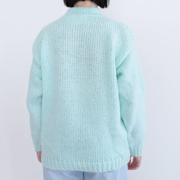 Vintage Heres A Hug Pastel Mint Cable Knit Mockneck Sweater M - Picture 3 of 10
